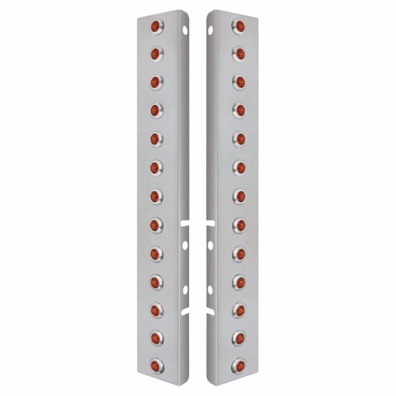 Stainless Steel Front Air Cleaner Bracket With 26 x 3 Amber LED Dual Function 3/4" Mini Lights &amp; Stainless Steel Bezels For Peterbilt - Amber Lens
