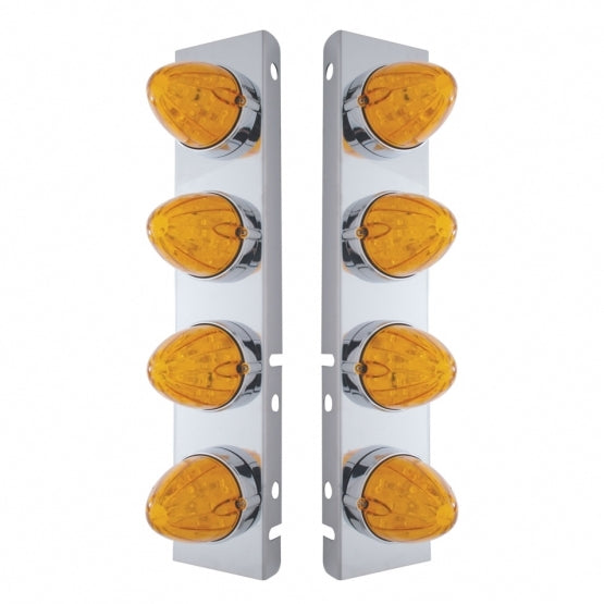 Stainless Steel Front Air Cleaner Bracket With 8 x 19 LED Watermelon Lights &amp; Bezels For Peterbilt - Amber LED &amp; Lens