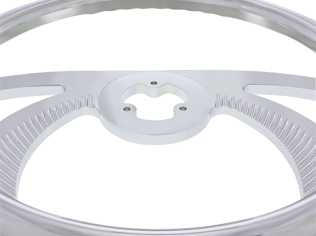18" Chrome Aluminum "Scorpion" Style Steering Wheel With Wood Rim