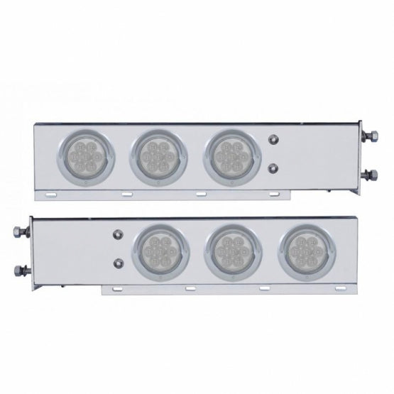 3-3/4" Bolt Pattern Stainless Steel Spring Loaded Bar With 6 x 4" 7 LED Lights &amp; Visors - Red LED/Clear Lens (Pair)