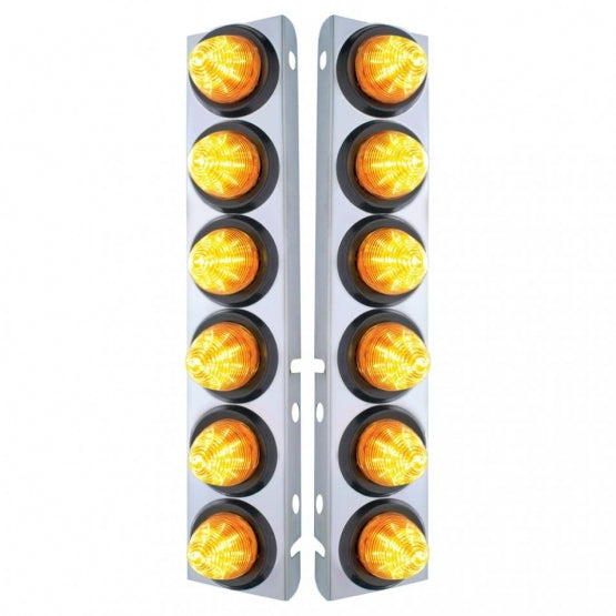 Stainless Steel Front Air Cleaner Bracket With 12 x 9 LED 2" Beehive Lights For Peterbilt - Amber LED &amp; Lens