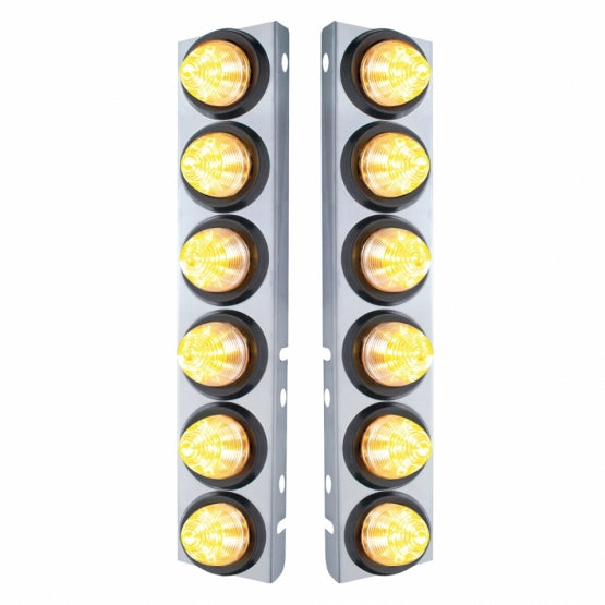 Stainless Steel Front Air Cleaner Bracket With 12 x 9 LED 2" Beehive Lights For Peterbilt - Amber LED/Clear Lens