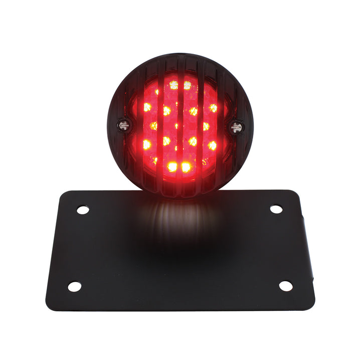 Motorcycle LED "Bobber" Style Horizontal Tail Light With Black Grille Bezel - Red Lens
