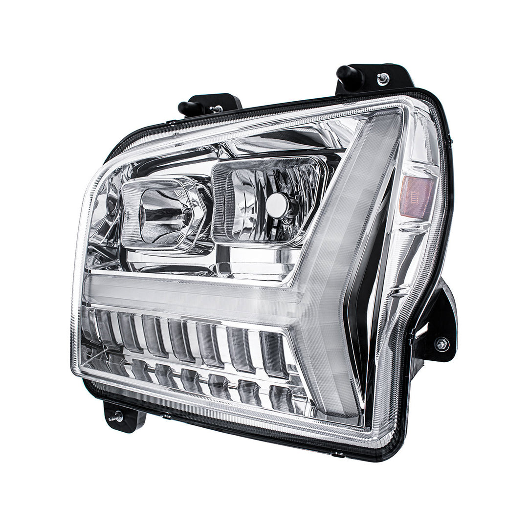 Chrome Headlight With LED DRL Light Bar &amp; Turn Signal For 2018-2024 Kenworth W990 - Driver