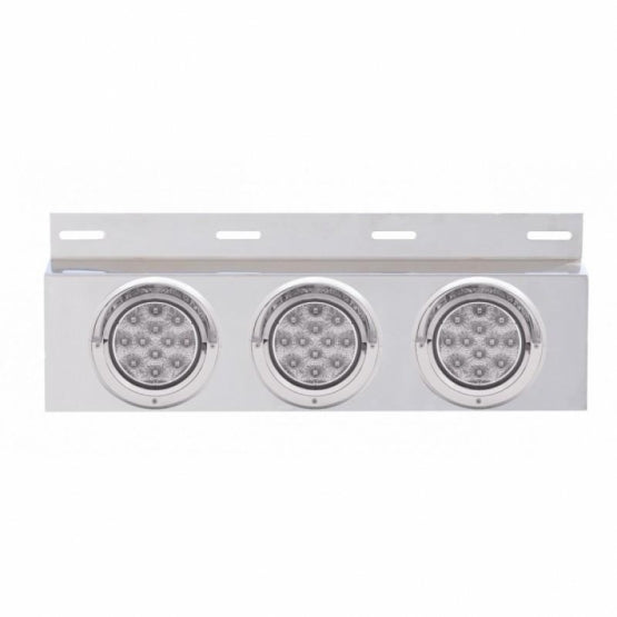 Stainless Top Mud Flap Plate With 3 x 12 LED 4" Lights &amp; Visors - Red LED/Clear Lens (Each)