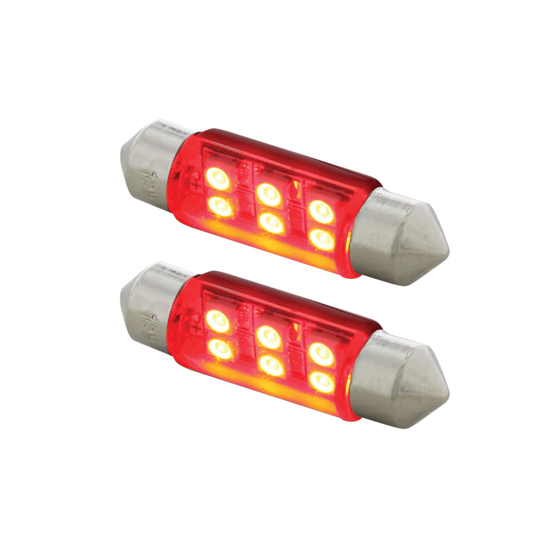 6 SMD High Power Micro LED 6418/6461 - 36mm Dome Light Bulb - Red (2-Pack)