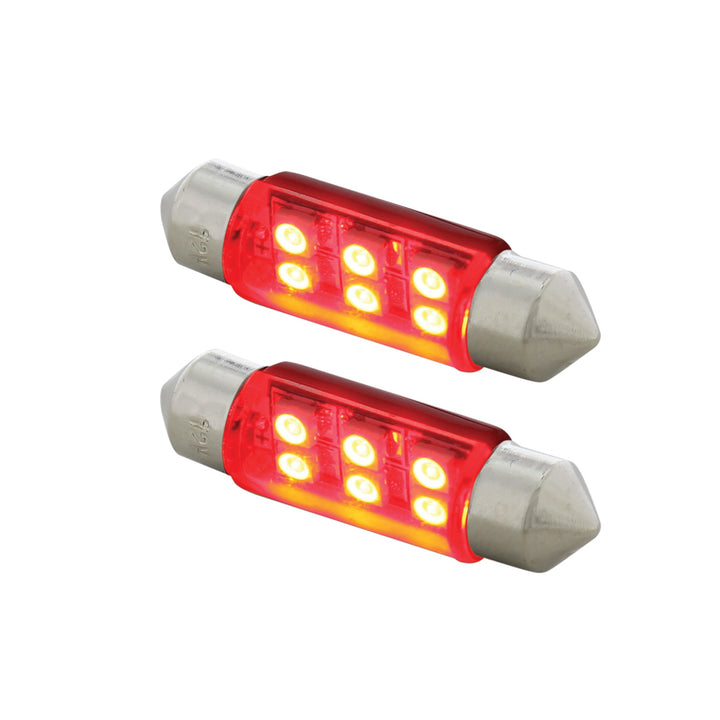 6 SMD High Power Micro LED 6418/6461 - 36mm Dome Light Bulb - Red (2-Pack)