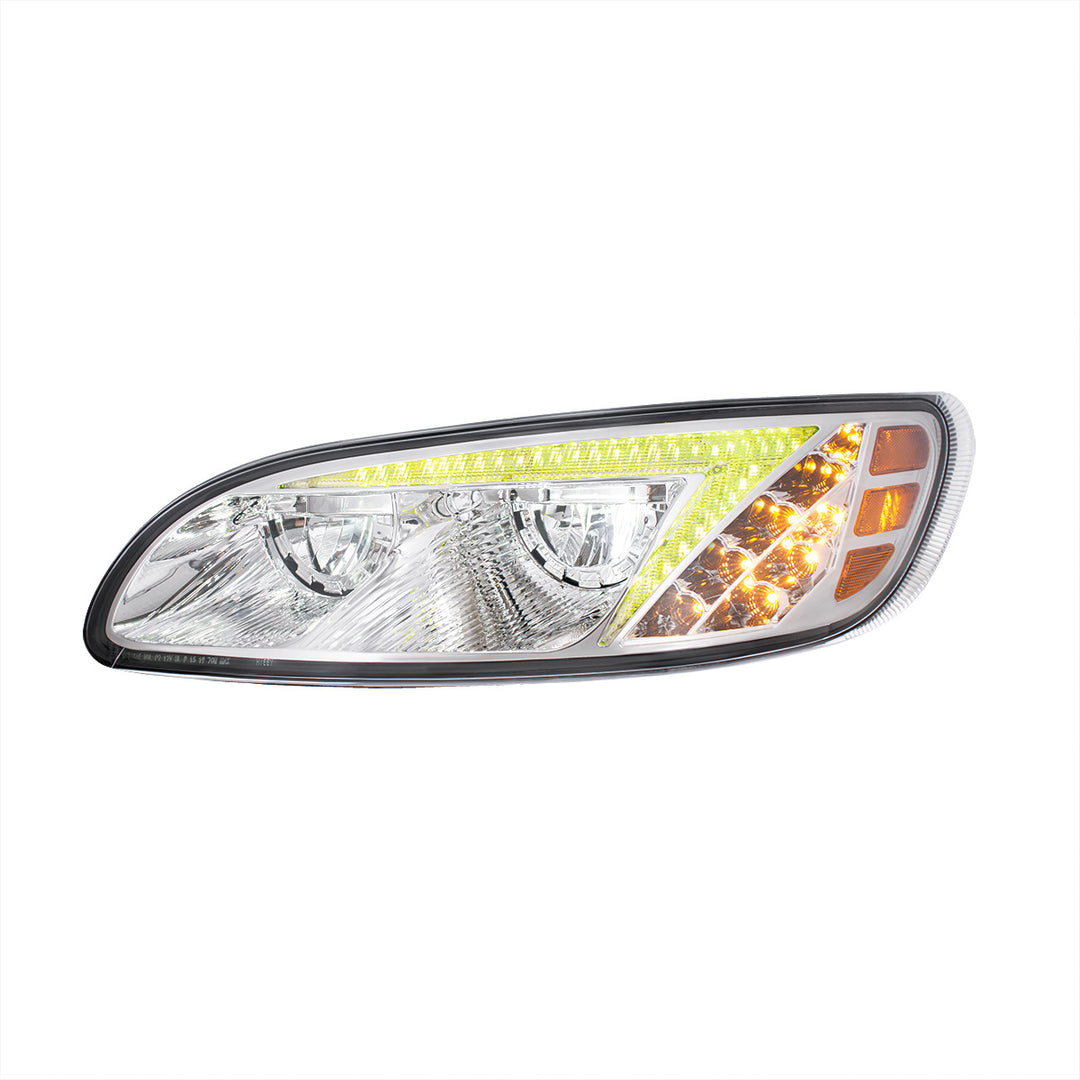 Chrome LED Headlight With Color Changing Position Light Bar For Peterbilt 386 (2005-2015) &amp; 387 (1999-2010) - Driver