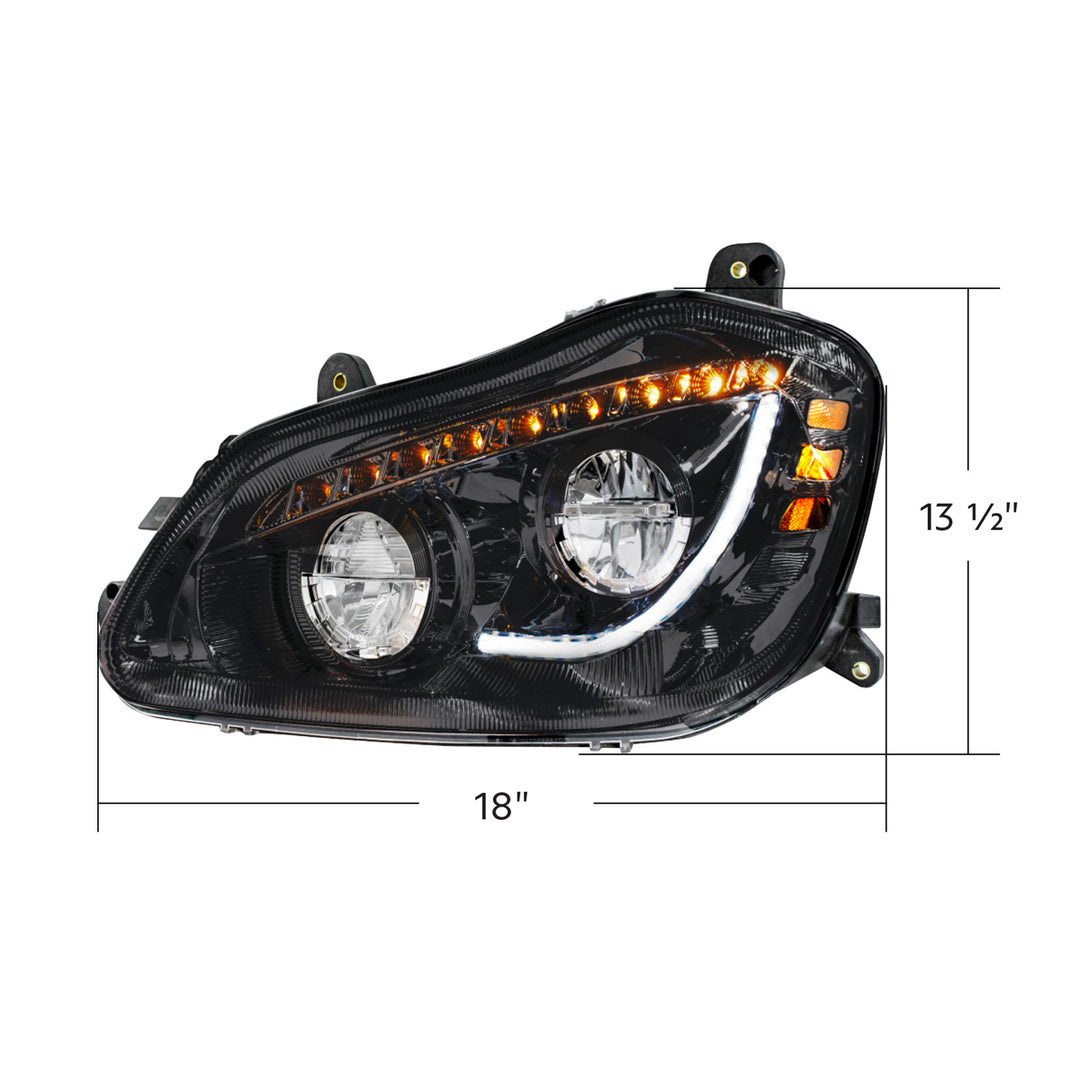 High Power 45 LED Blackout Headlight With Sequential Turn Signal For 2013-2021 Kenworth T680 - Driver