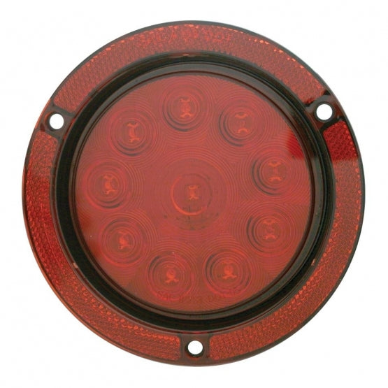 10 LED 4" Round Reflex Flange Mount Light (Stop, Turn &amp; Tail) - Red LED/Red Lens (Bulk)