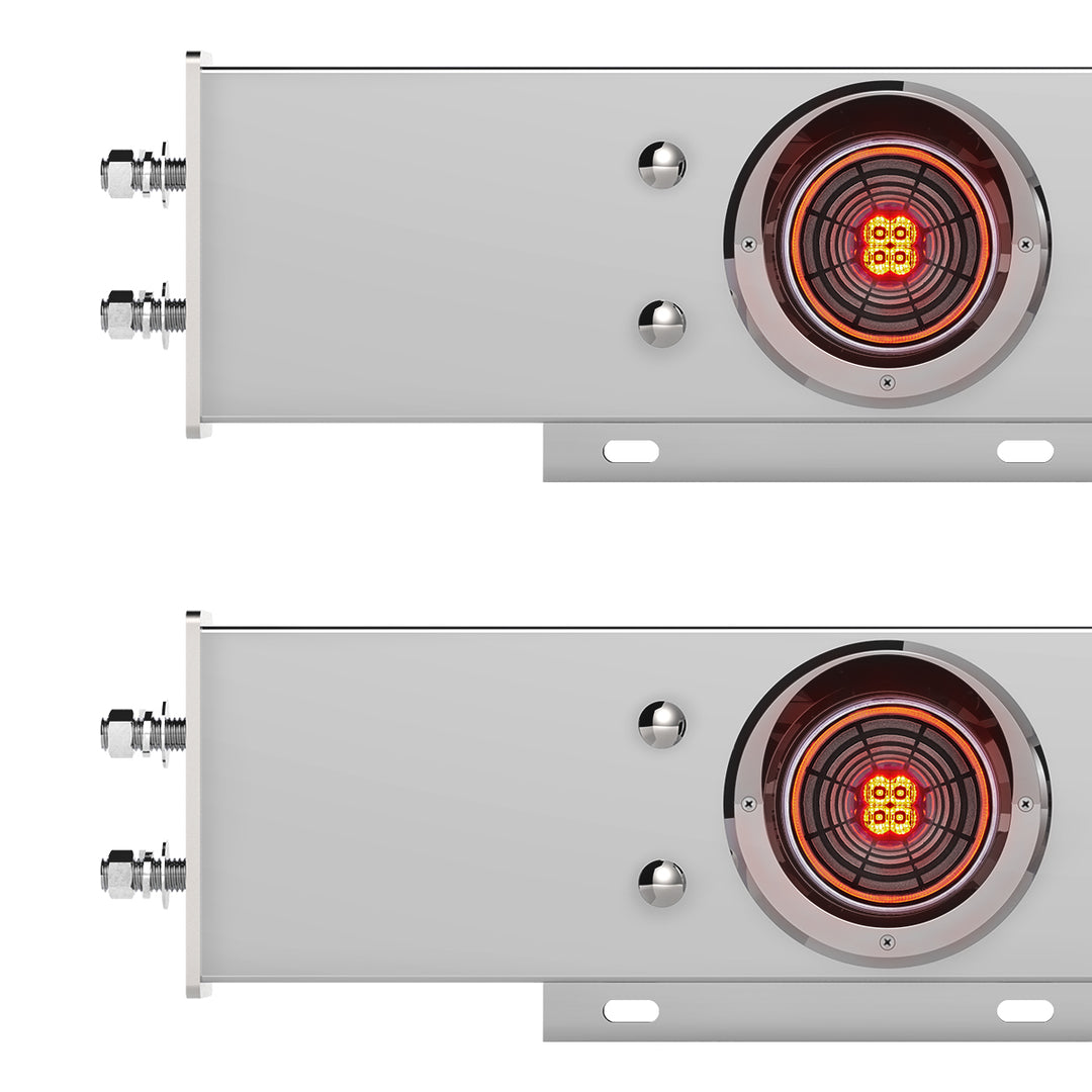 2-1/2" Bolt Pattern Chrome Spring Loaded Bar W/6 x 4" 13 LED Abyss Lights &amp; Visors - Red LED/Clear Lens (Pair)