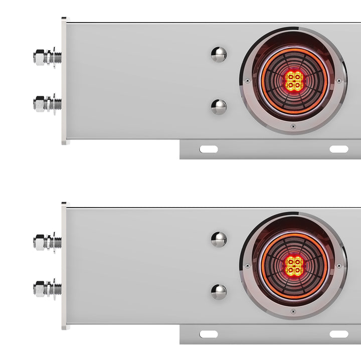2-1/2" Bolt Pattern Chrome Spring Loaded Bar W/6 x 4" 13 LED Abyss Lights &amp; Visors - Red LED/Clear Lens (Pair)