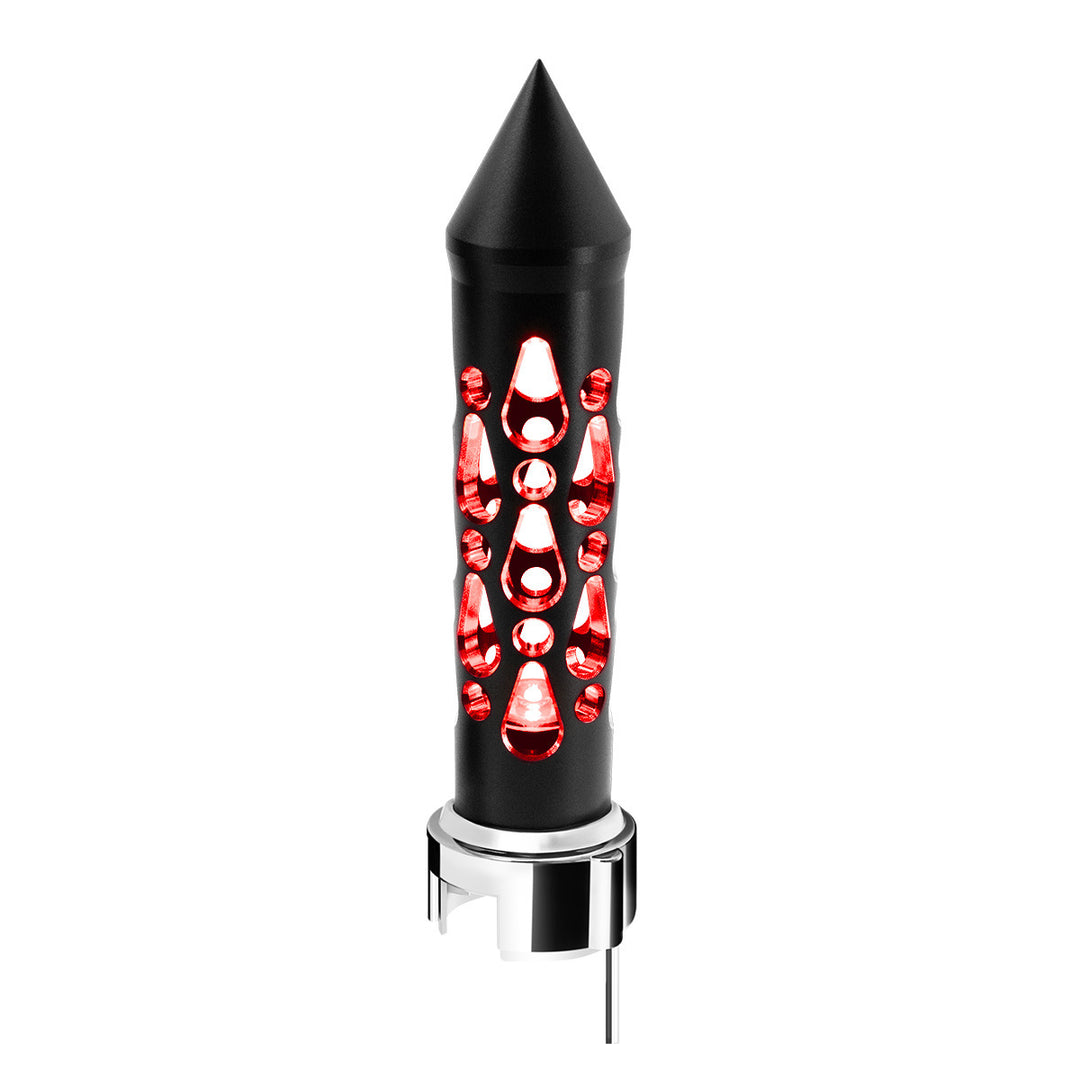 Thread-On Brooklyn Style Spike Gearshift Knob With LED 13/15/18 Speed Adapter - Matte Black/Red LED