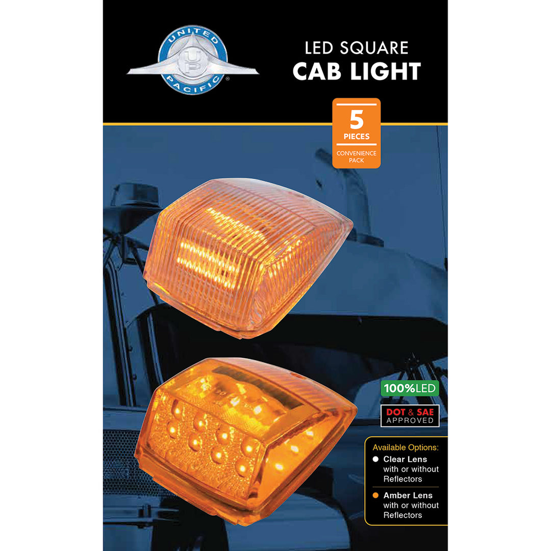 17 LED Reflector Square Cab Light - Amber LED/Clear Lens (5-Pack)
