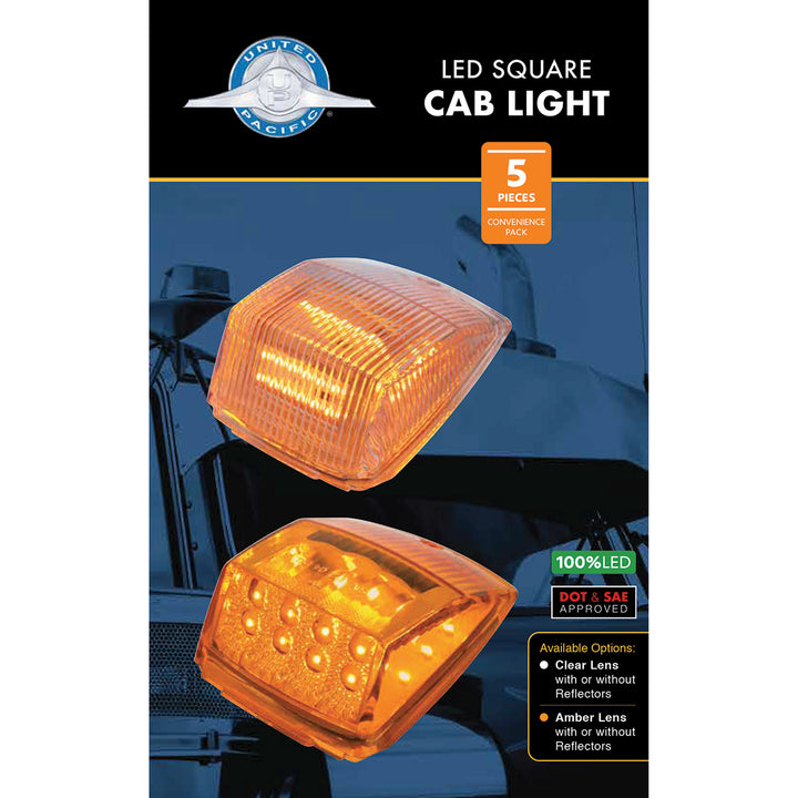 17 LED Reflector Square Cab Light - Amber LED/Clear Lens (5-Pack)