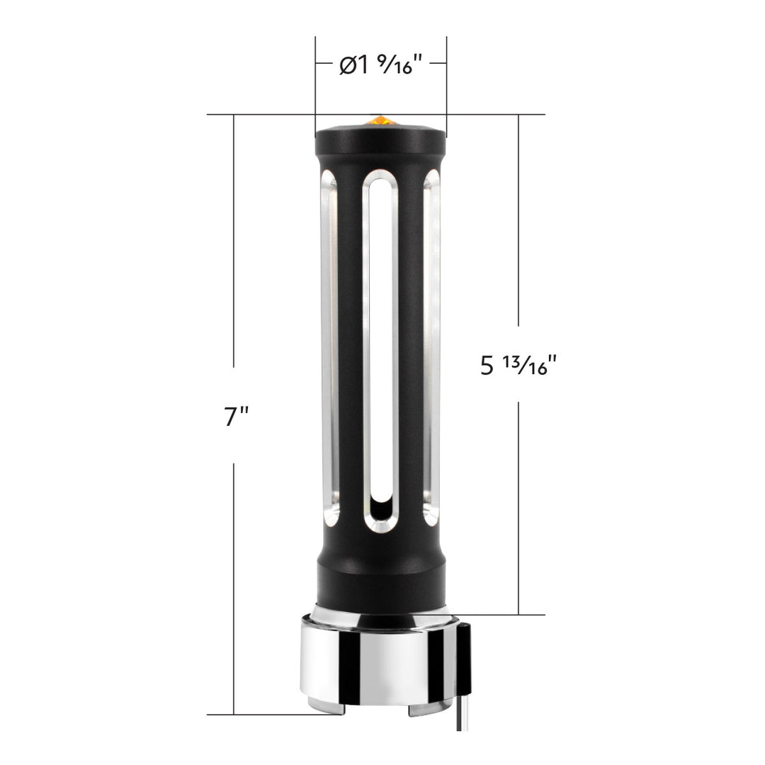 Thread-On Matte Black Sonoma Style Gearshift Knob With LED 9/10 Speed Adapter - Amber Crystal/Amber LED