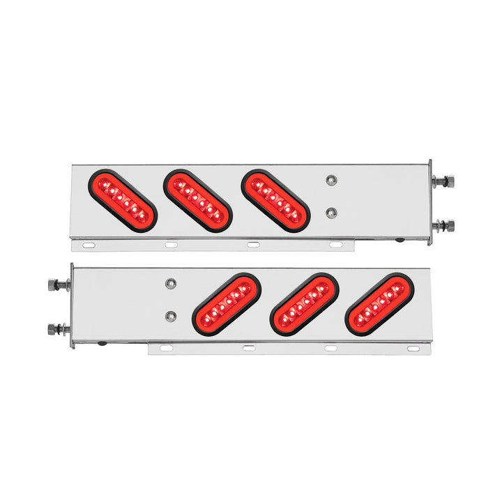 3-3/4" Bolt Pattern Stainless Steel Spring Loaded Bar With 6 x 22 Red LED 6" Oval GloLight &amp; Grommet - Red Lens (Pair)