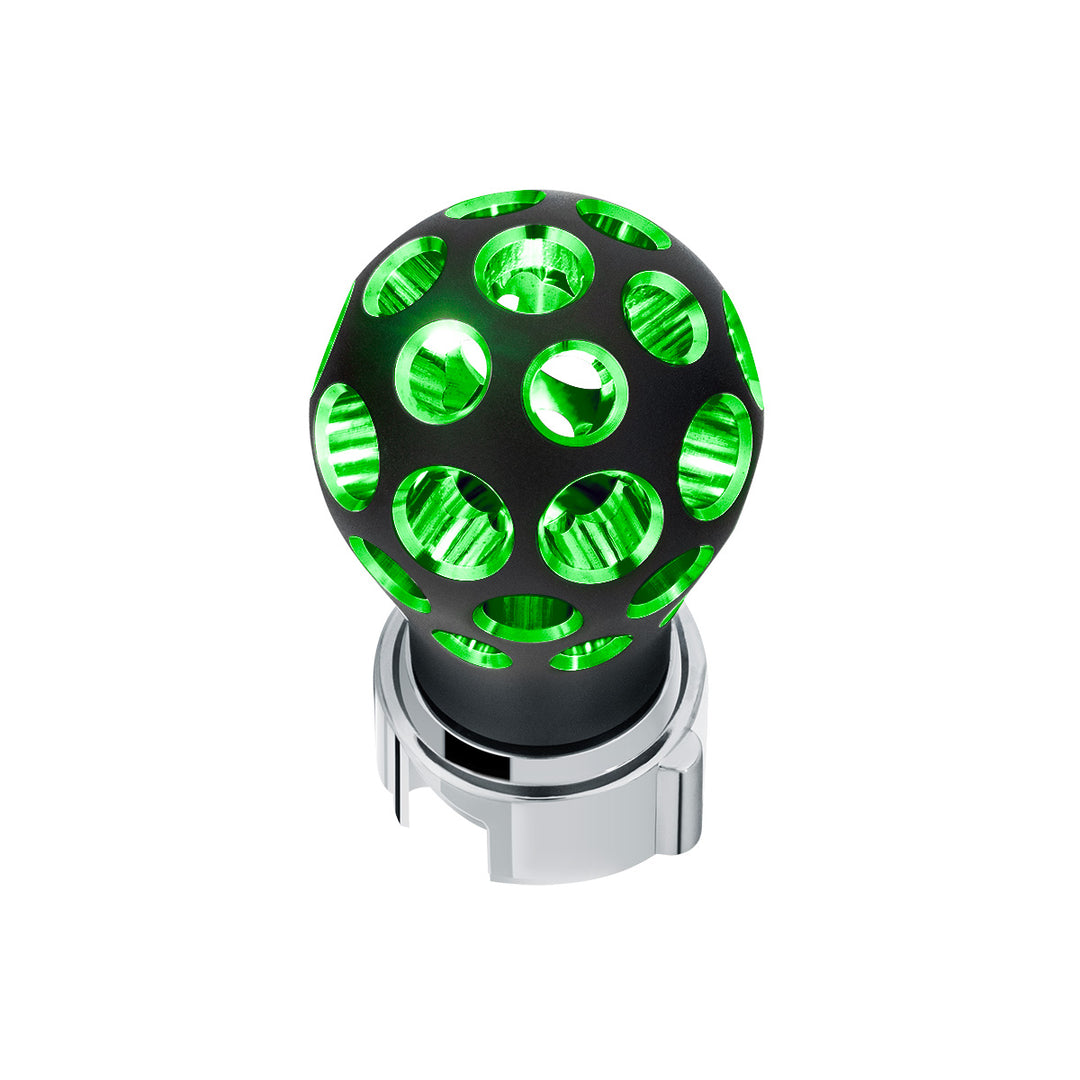 Thread-On Matte Black Phoenix Style Ball Gearshift Knob With LED 13/15/18 Speed Adapter - Green LED