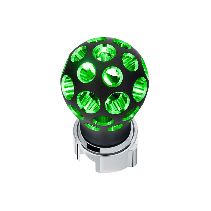 Thread-On Matte Black Phoenix Style Ball Gearshift Knob With LED 13/15/18 Speed Adapter - Green LED