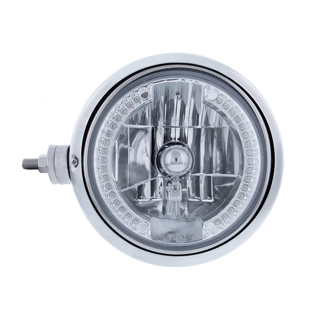 Stainless Steel Guide 682-C Style Headlight Assembly W/Crystal Lens &amp; 34 LEDs Position Light - L/H (Horizontal Mount)