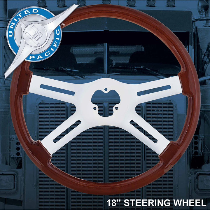 18" Chrome Steering Wheel With Skull Accent - Red