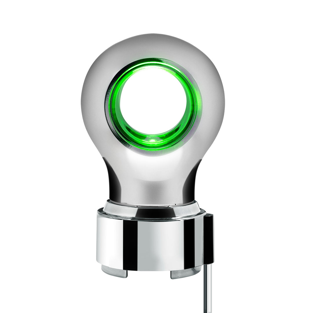 Thread-On Chrome Charlotte Style Gearshift Knob With LED 9/10 Speed Adapter - Green LED