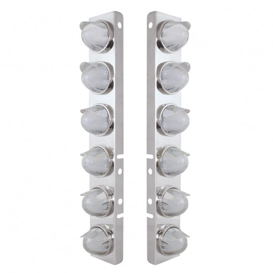 Stainless Steel Front Air Cleaner Brkt With 12 x 9 Amber Hi/Lo LED Watermelon GloLight &amp; Visors For Peterbilt - Clear Lens