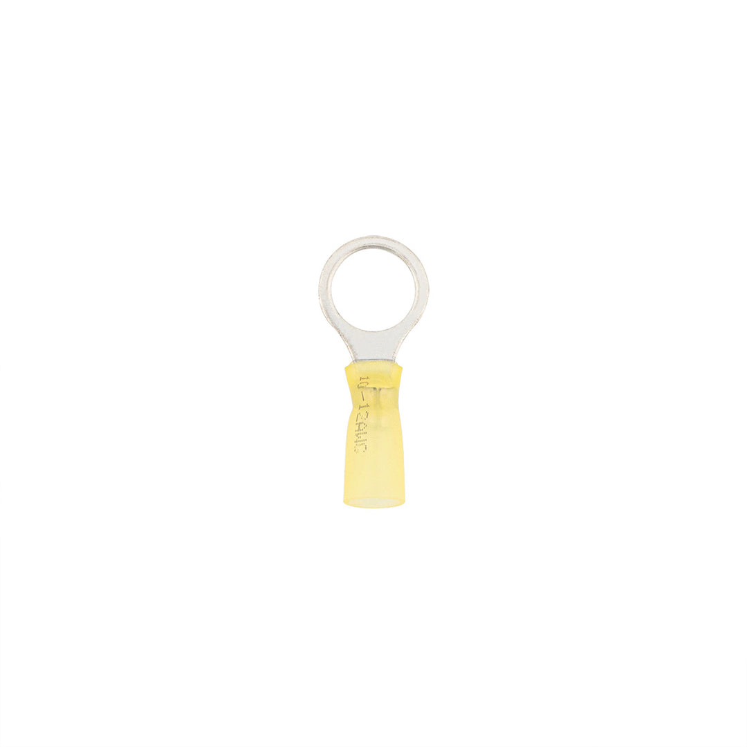 12-10 AWG 1/2" Stud CS Heat Shrink Ring Terminal - Yellow (4-Pack)
