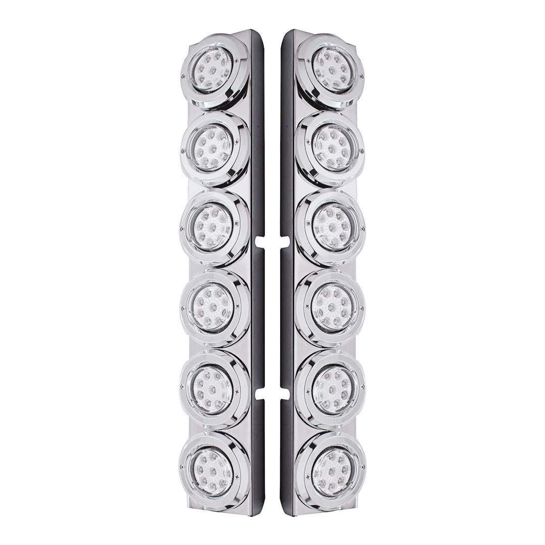 Stainless Steel Rear Air Cleaner Bracket With 12 x 9 LED 2" Reflector Lights &amp; Bezels For Peterbilt - Red LED/Clear Lens