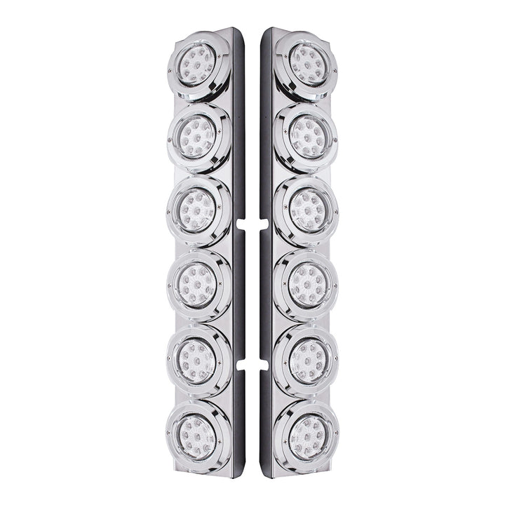 Stainless Steel Rear Air Cleaner Bracket With 12 x 9 LED 2" Reflector Lights &amp; Bezels For Peterbilt - Red LED/Clear Lens