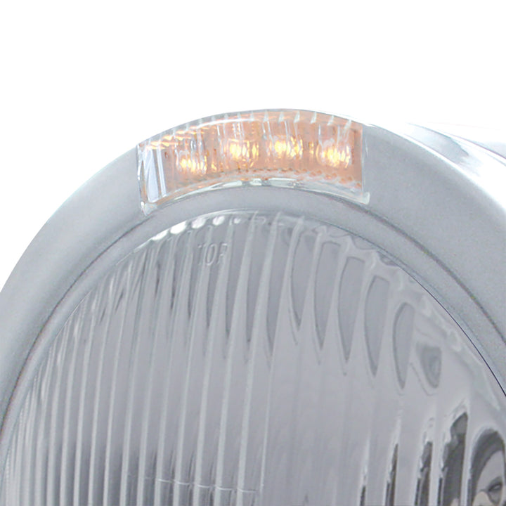 Stainless Steel Bullet Half Moon Headlight H4 Bulb &amp; LED Turn Signal - Clear Lens