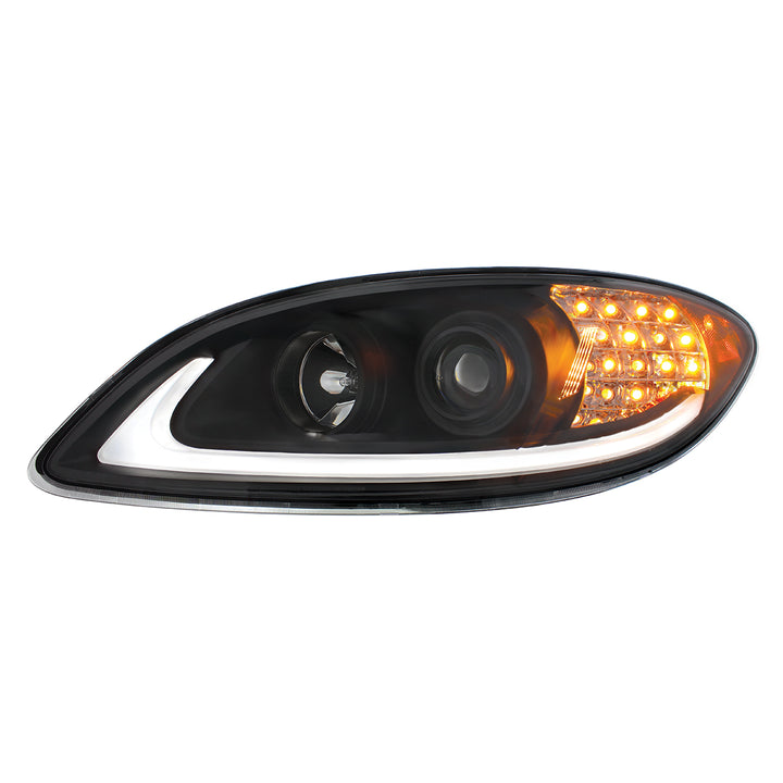 Black Projection Headlight With LED Turn Signal &amp; Light Bar For 2006-2017 International Prostar - Driver