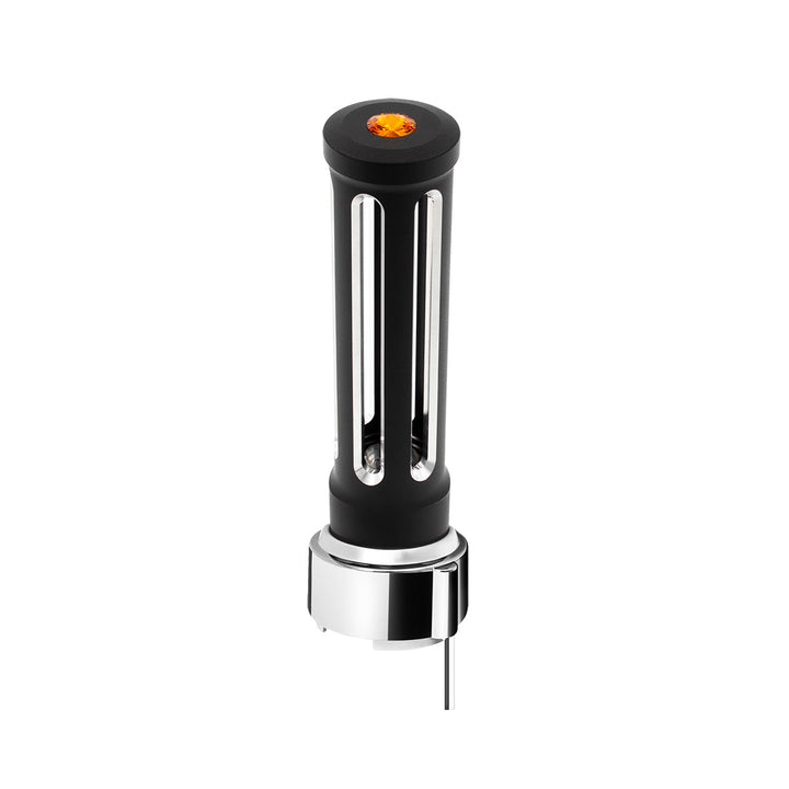 Thread-On Matte Black Sonoma Style Gearshift Knob With LED 9/10 Speed Adapter - Amber Crystal/Amber LED