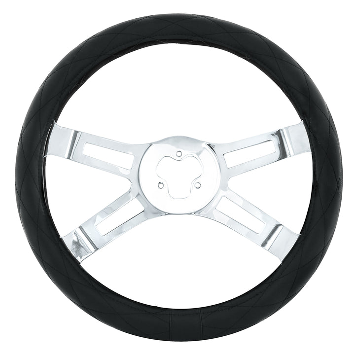18" Crystal Stitched Leather Steering Wheel Cover - Black Stitching