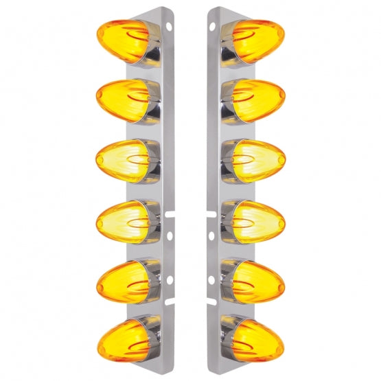 Stainless Steel Front Air Cleaner Brkt With 12 x 9 Amber Hi/Lo LED GloLight Watermelon Grakon Lights For Peterbilt - Amber Lens