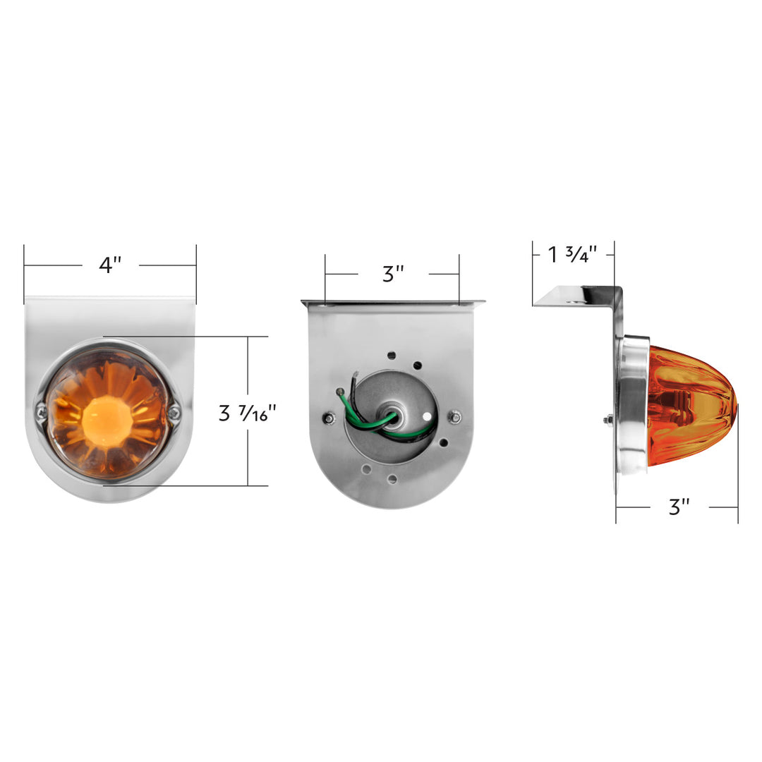 Dual Function Glass Watermelon Light With Stainless Steel Light Bracket Kit With LED Bulb - Amber LED/Amber Lens