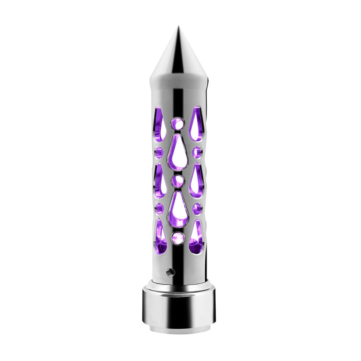 Brooklyn Style Spike Gearshift Knob With LED 9/10 Speed Adapter - Chrome/Purple LED