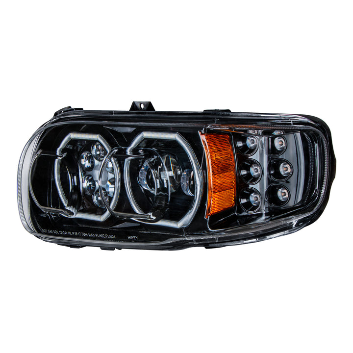High Power 10 LED Blackout Headlight With 6 LED Turn &amp; 100 LED Halo For 2008-2024 Peterbilt 389 - Driver