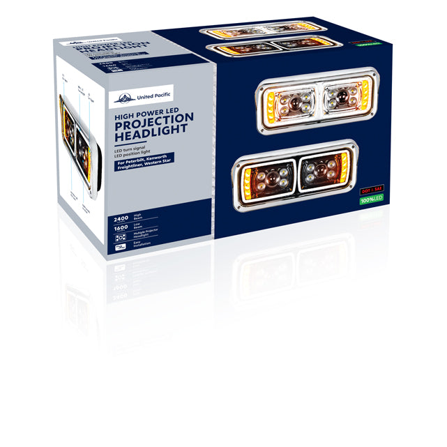 10 High Power LED "Blackout" Projection Headlight With LED Turn Signal &amp; Position Light Bar - Driver