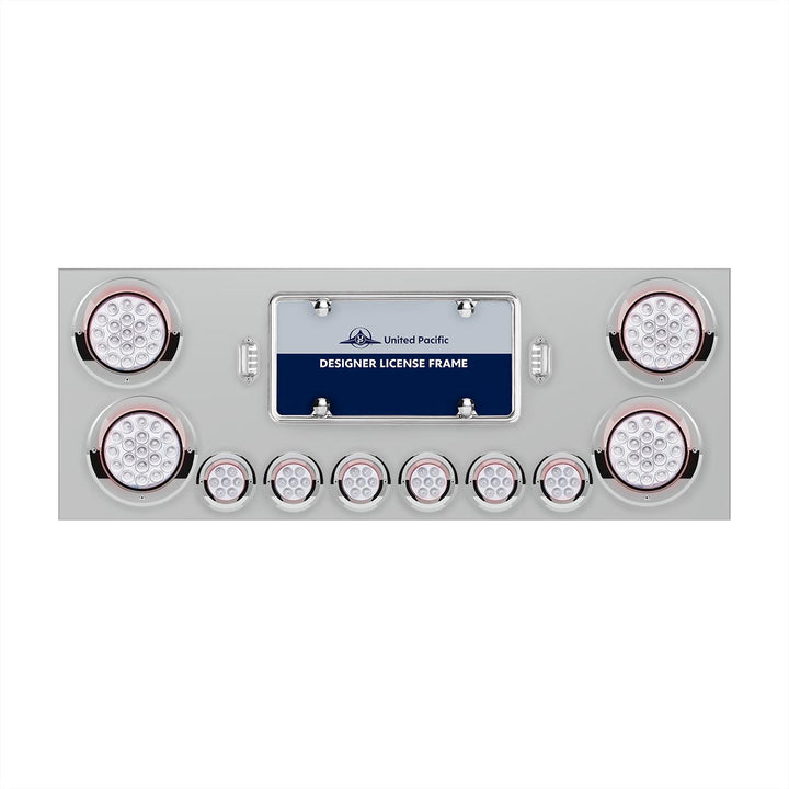 Stainless Steel Rear Center Panel With 4 x 19 LED 4" &amp; 6 x 7 LED 2" Double Fury Lights &amp; Visors - Red &amp; Blue LED