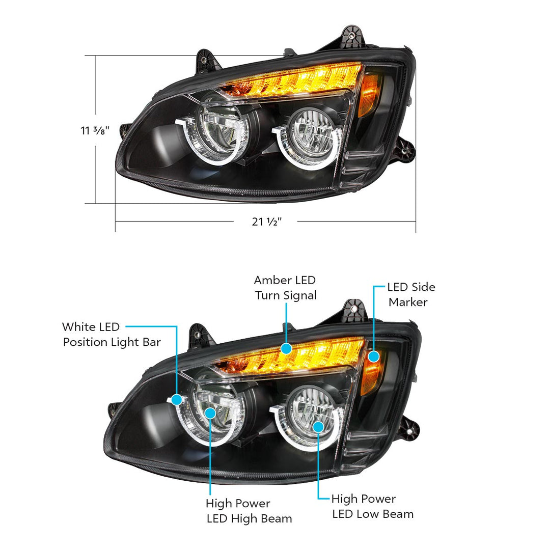 Blackout Full LED Headlight For 2008-2017 Kenworth T660 - Driver