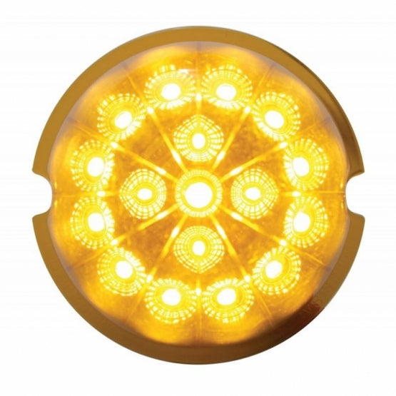 Stainless Steel Front Air Cleaner Bracket With 8 x 17 Amber LED Dual Function Reflector Lights &amp; Stainless Steel Bezels For Peterbilt - Amber Lens