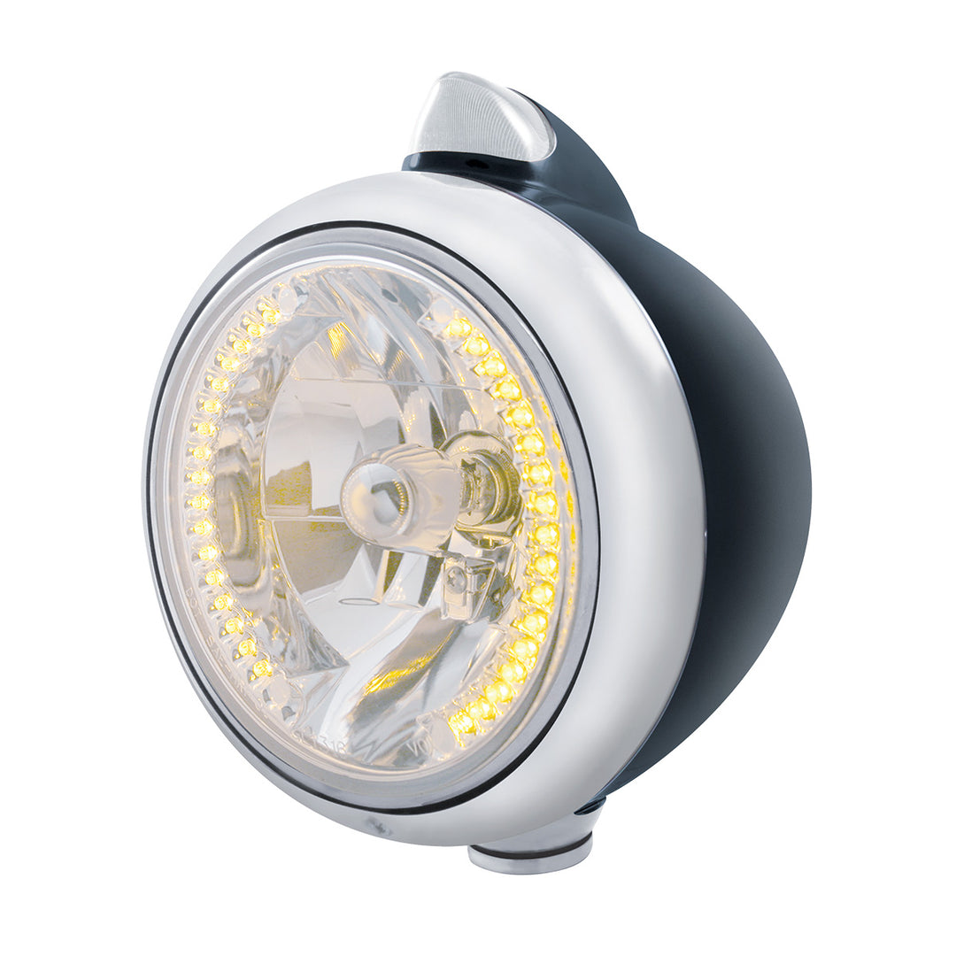 Black Guide 682-C Headlight H4 With 34 Amber LED &amp; Original Style LED Signal - Clear Lens