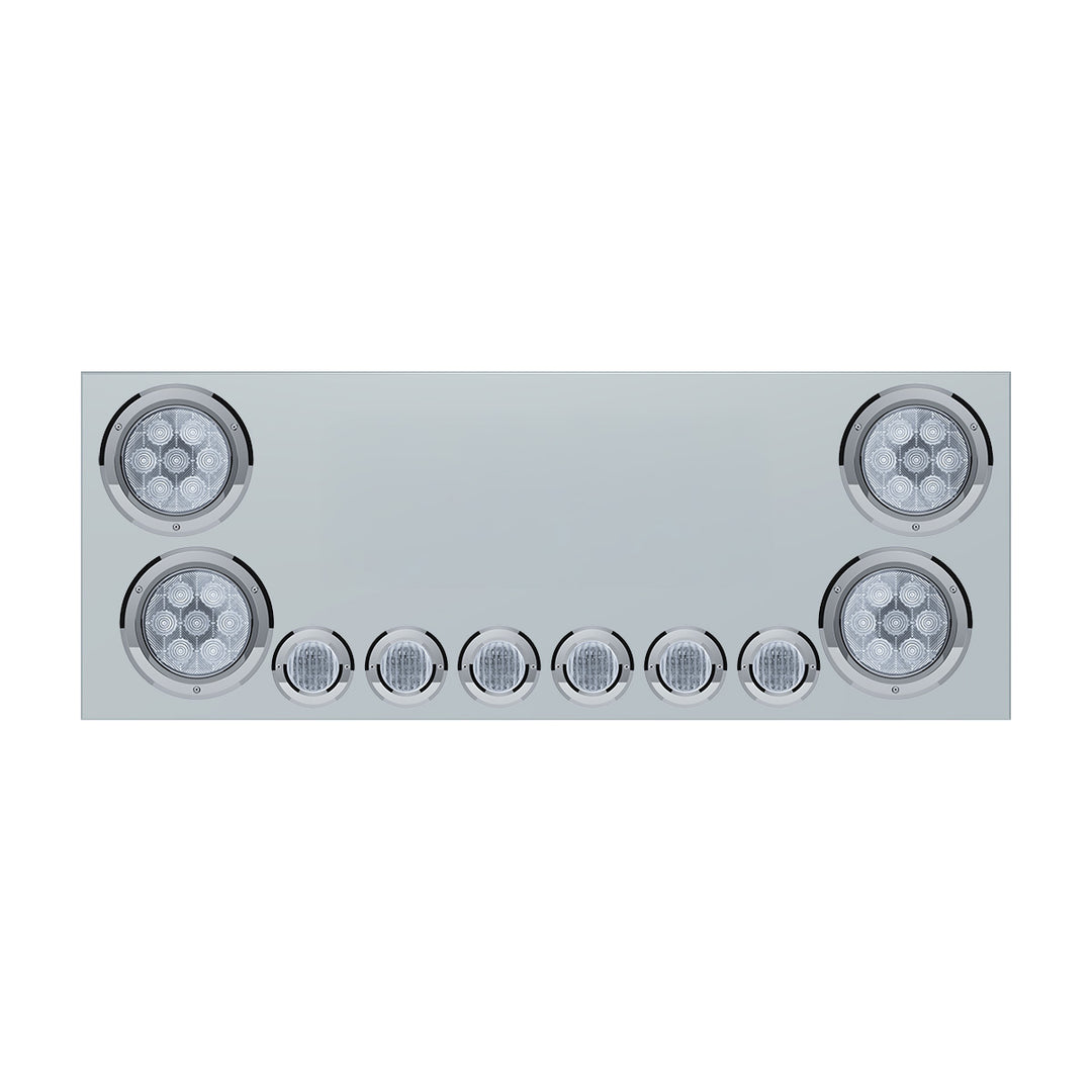 Stainless Steel Rear Center Panel With 4X Red LED 4" Light &amp; 6X Red LED 2" Light &amp; Bezel (No LP Holes) - Clear Lens - CS