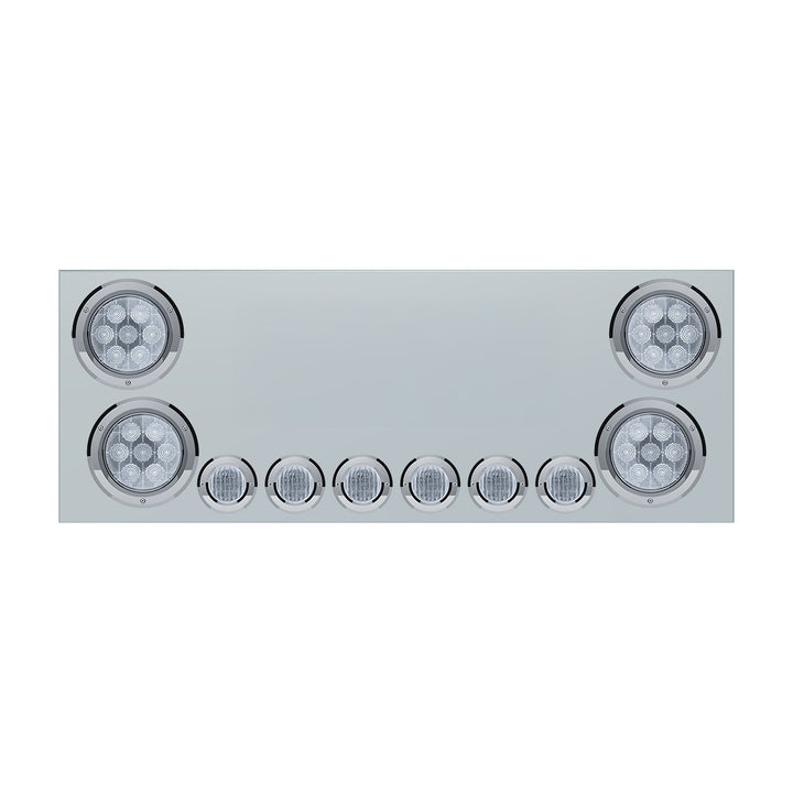 Stainless Steel Rear Center Panel With 4X Red LED 4" Light &amp; 6X Red LED 2" Light &amp; Bezel (No LP Holes) - Clear Lens - CS