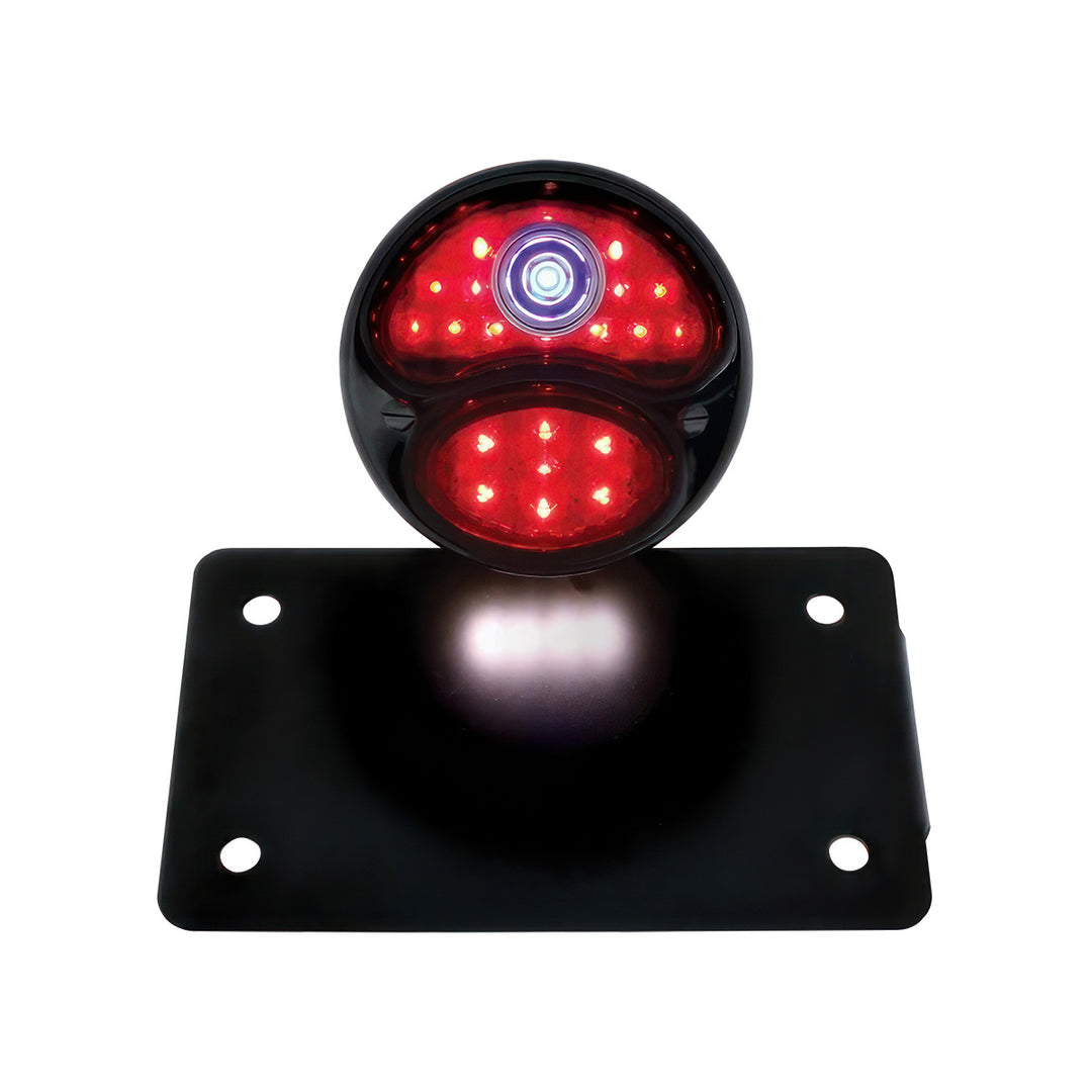 Black 1928 DUO Lamp &amp; Blue Dot Style LED Tail Light Assembly With Horizontal Mounting Bracket For Motorcycle