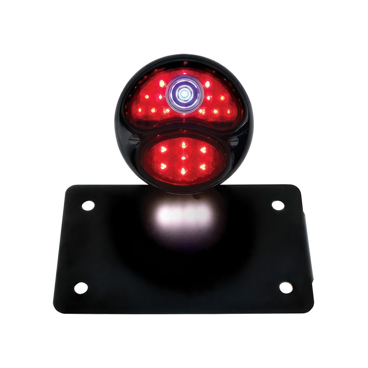 Black 1928 DUO Lamp &amp; Blue Dot Style LED Tail Light Assembly With Horizontal Mounting Bracket For Motorcycle