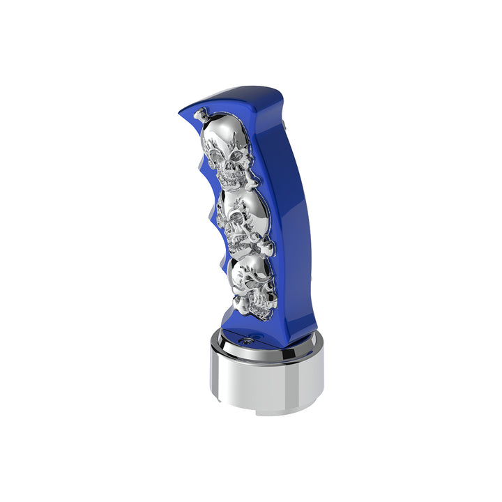 Thread-On Skulls Pistol Grip Gearshift Knob With Chrome 9/10 Speed Adapter - Indigo Blue With Chrome Skulls