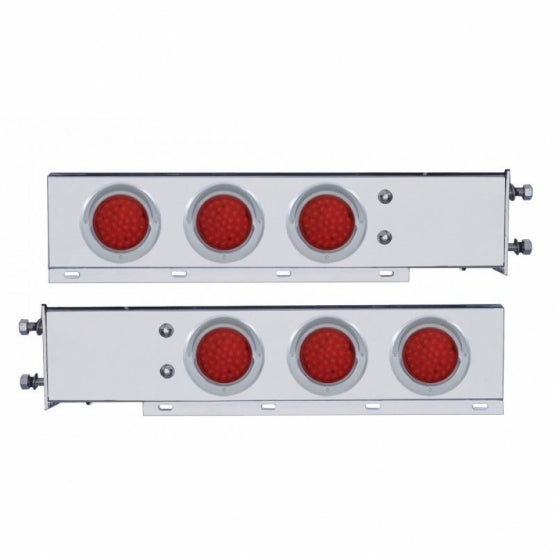 3-3/4" Bolt Pattern Deluxe Stainless Steel Spring Loaded Bar W/6 x 36 LED 4" Light &amp; Visors - Red LED &amp; Lens (Pair)