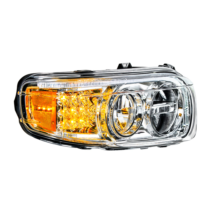 Chrome LED Headlight With LED Turn &amp; Position Light Bar For Peterbilt 388(2008-2015) &amp; 389(2008-2023) - Passenger